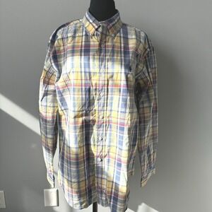 RALPH LAUREN POLO Men's Button Down Dress Shirt Blue Yellow Red Plaid Size Large
